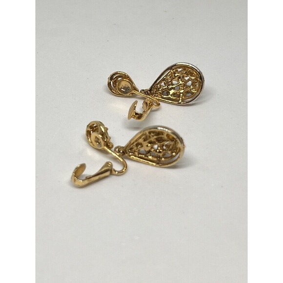 Brooch & Earrings Set Vtg Colorful Art Deco Floral Rhinestone Blue Pink Yellow - Picture 8 of 10